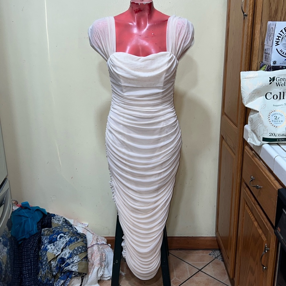 Elegant Cream Ruched Dress